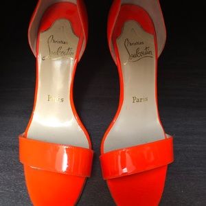 Christian Louboutin neon orange wedge heel